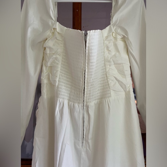 Reformation Isaac Dress in White Ivory Long Sleeves Midi Slit Cotton - Picture 9 of 13